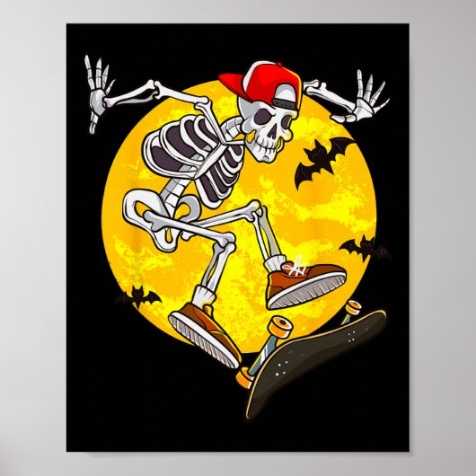 Skateboard Skeleton Funny Halloween Costume Skate  ポスター (正面)