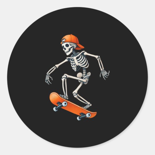 Skateboard Skeleton Halloween Costume Funny Men Bo ラウンドシール (正面)