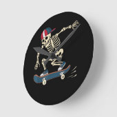 Skateboard Skeleton Halloween Skateboarding Skater ラウンド壁時計 (傾斜)