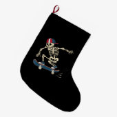 Skateboard Skeleton Halloween Skateboarding Skater ラージクリスマスストッキング (正面 (吊り時))