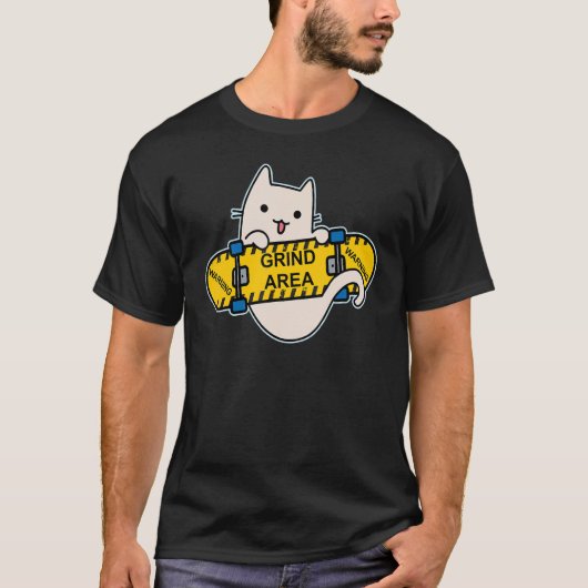 Skateboarder Cat Skateboarding on Skateboard Grind Tシャツ (正面)