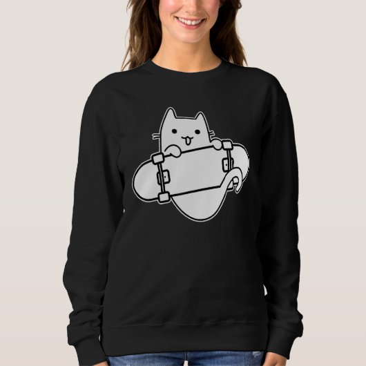Skateboarder Cat Skateboarding on Skateboard Outli スウェットシャツ (正面)