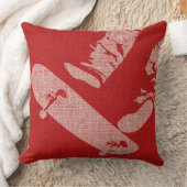 SkateBoarder Image Reverse Red/White Throw Pillow クッション (ブランケット)