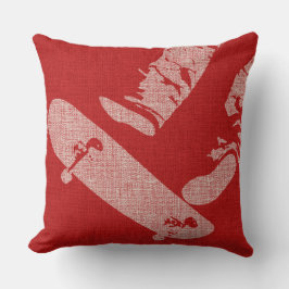 SkateBoarder Image Reverse Red/White Throw Pillow クッション