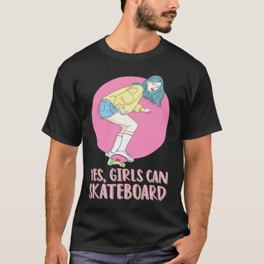 Skateboarder Skater Girl 80s Pastel Yes Girls Can  Tシャツ (正面)