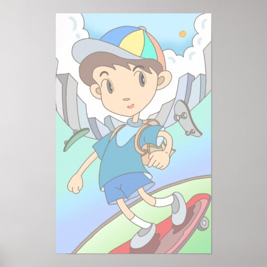 Skateboarder speeds through the city streets. ポスター (正面)