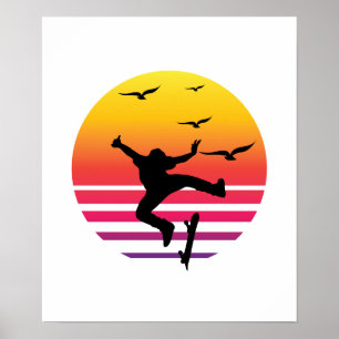 #Skateboardingスケートボードをするレトロの日没 ポスター