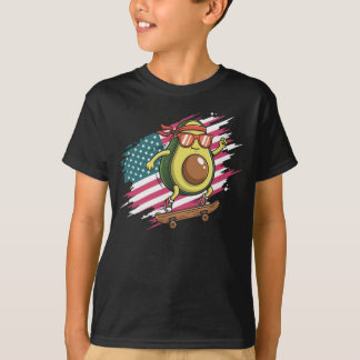 Skateboarding Avocado USA Flag Funny Skater Design Tシャツ