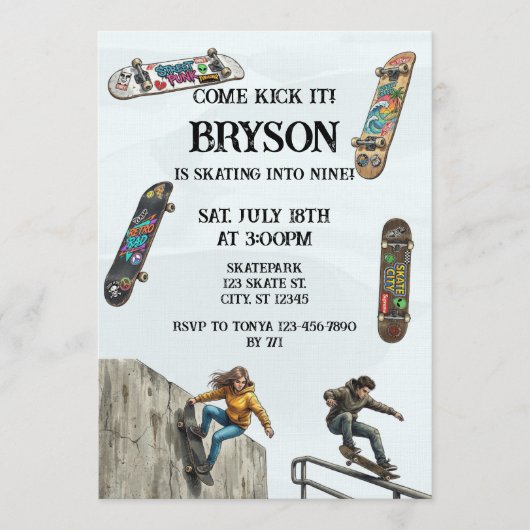 Skateboarding Birthday with Skateboards 招待状 (正面)