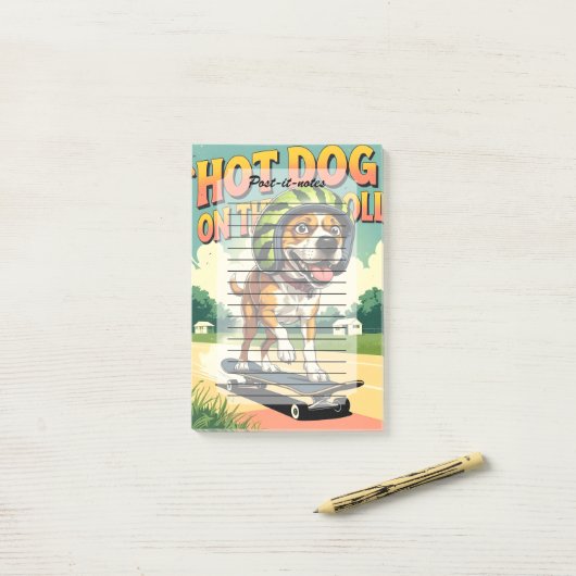 Skateboarding Dog Summer Funny Retro Beach ポストイット (デスク上)