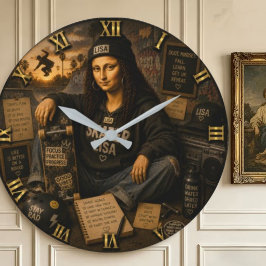 Skateboarding Funny Mona Lisa Skater Gift ラージ壁時計