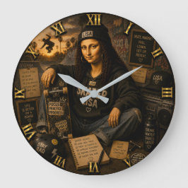 Skateboarding Funny Mona Lisa Skater Gift ラージ壁時計
