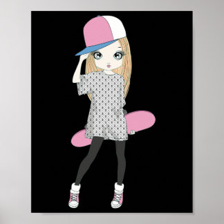 Skateboarding Girls Skate Skateboard Do A Kickflip ポスター