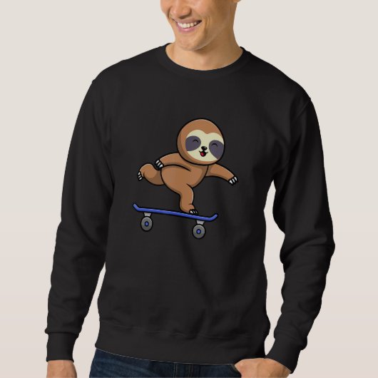 Skateboarding Happy Sloth Skateboard Cute Sporty A スウェットシャツ (正面)