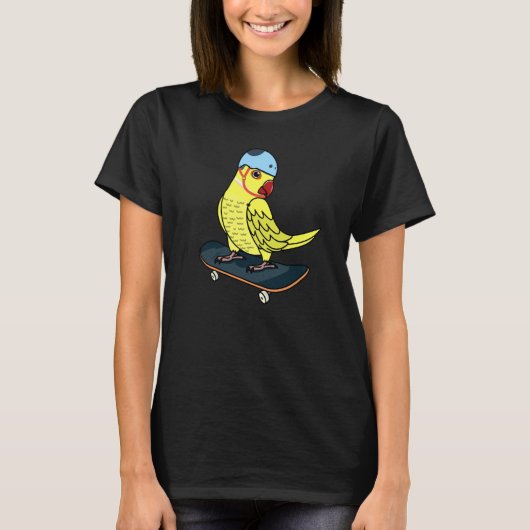 Skateboarding Parrot I Yellow Indian Ringneck Tシャツ (正面)