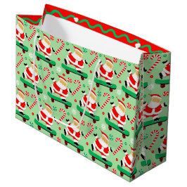 Skateboarding Santa Christmas Holiday ラージペーパーバッグ