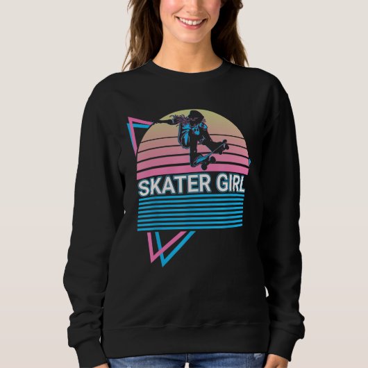 Skateboarding Skating Skater Retro Skater Girl スウェットシャツ (正面)