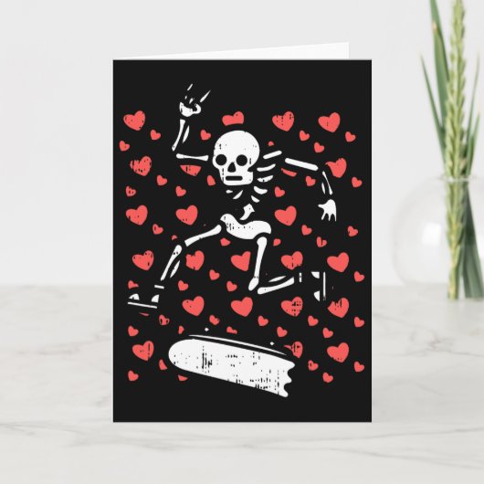 Skateboarding Skeleton Heart Valentines Day Love S カード (正面)