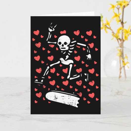 Skateboarding Skeleton Heart Valentines Day Love S カード (黄色い花)