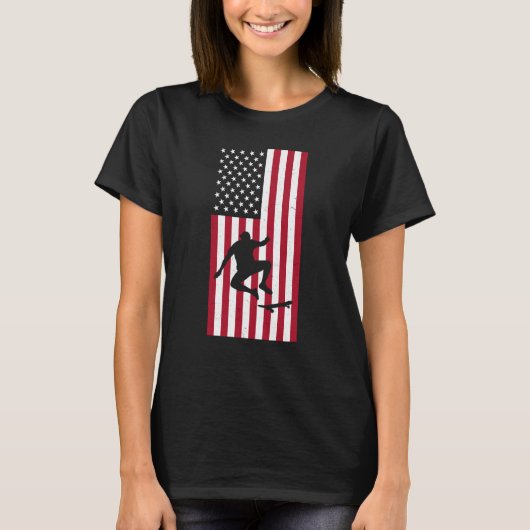 Skateboarding Vintage American Flag Skateboarding Tシャツ (正面)