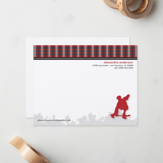 Skater Boy カスタマイズ Flat Note Cards (赤) ノートカード (正面/裏面インサイチュ)