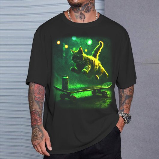 Skater Cat Retro Graphic T-Shirt Funny Skateboard Tシャツ