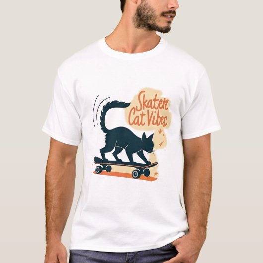 Skater Cat Vibes Funny Feline on Skateboard Tシャツ (正面)
