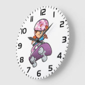 Skater Girl Fun Pink Helmet Skateboard ラージ壁時計 (傾斜)