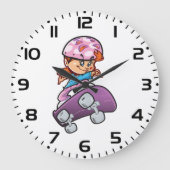 Skater Girl Fun Pink Helmet Skateboard ラージ壁時計 (正面)