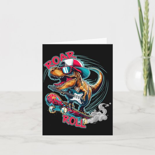 Skater Guitar T-rex Roar Roll Dinosaur For Boys Me カード (正面)