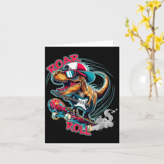 Skater Guitar T-rex Roar Roll Dinosaur For Boys Me カード (黄色い花)