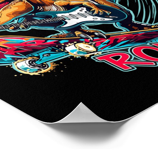 Skater Guitar T-rex Roar Roll Dinosaur For Boys Me ポスター (角)