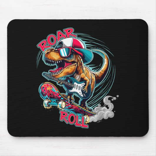 Skater Guitar T-rex Roar Roll Dinosaur For Boys Me マウスパッド (正面)
