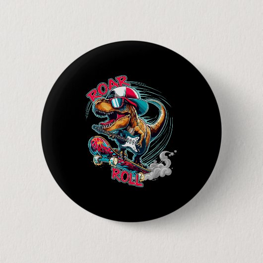 Skater Guitar T-rex Roar Roll Dinosaur For Boys Me 缶バッジ (正面)