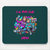 Skater Mom & Son Graffiti Dark Teal Mousepa マウスパッド (正面)