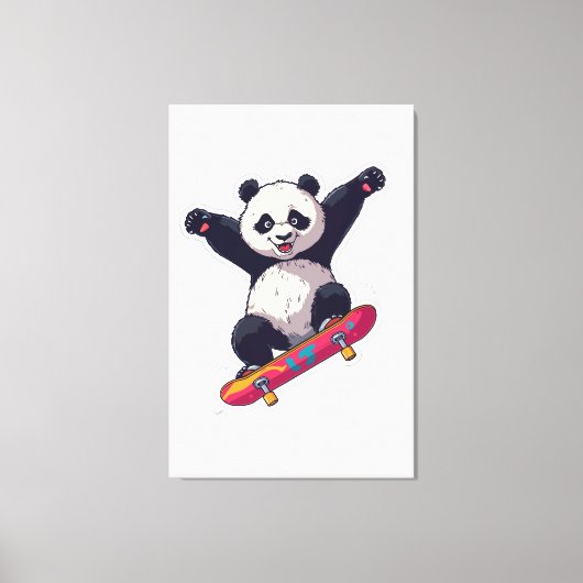 Skater Panda Canvas – Skateboarding Panda Wall Art キャンバスプリント (正面)
