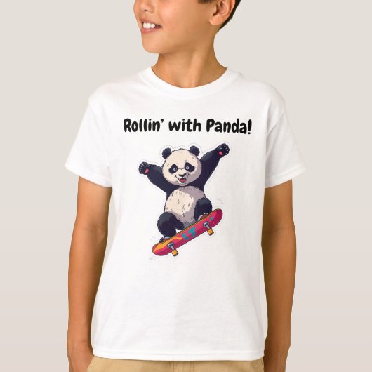 Skater Panda Kids T-Shirt – Cartoon Tee Tシャツ (正面)