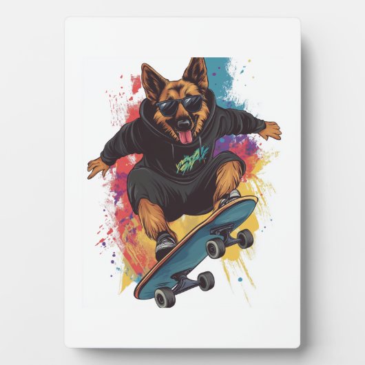Skater Shepherd – Awesome Skateboarding Dog フォトプラーク (正面)