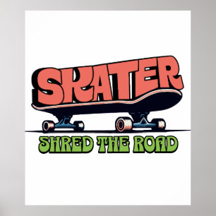 Skater Shred the Road – 懐かしの70年代スケートボード文化 ポスター