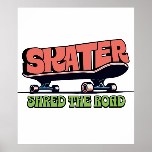 Skater Shred the Road – 懐かしの70年代スケートボード文化 ポスター (正面)
