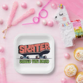 Skater Shred the Road – Retro 70s Skateboarding  ペーパープレート (パーティー)