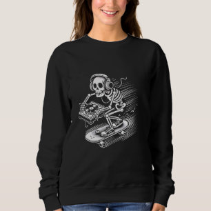 Skater Skeleton DJ Music Vibesヘッドフォン スウェットシャツ