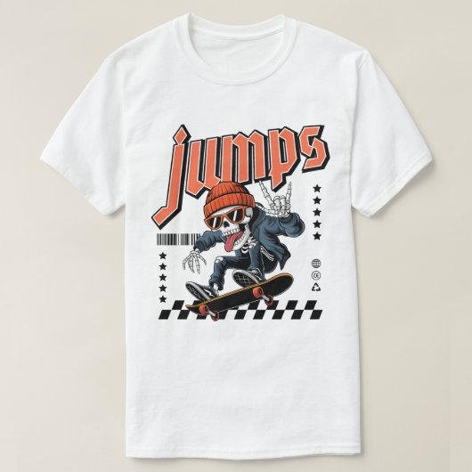 Skater Skeleton "Jumps"通りスタイル図 Tシャツ (デザイン正面)