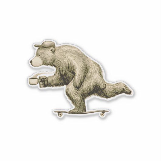 Skating Bear with Coffee Cup シール (正面)