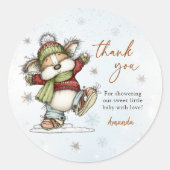 Skating Christmas Puppy Snowflakes Thank You ラウンドシール (正面)