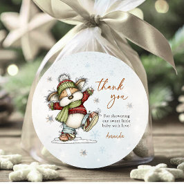 Skating Christmas Puppy Snowflakes Thank You ラウンドシール