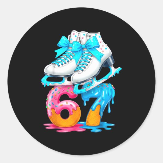 Skating Ice Cream Drip Number 67 Player 67th Birth ラウンドシール (正面)
