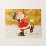 Skating Santa ジグソーパズル<br><div class="desc">A Christmas greeting and gift in one! This 11” x 14” jigsaw puzzle has a vintage image of jolly old St. Nick skating across the ice and carrying an evergreen tree topped with a gold star. See matching greeting card, envelope, favor tag, label and sticker. See the entire Holiday Puzzle...</div>