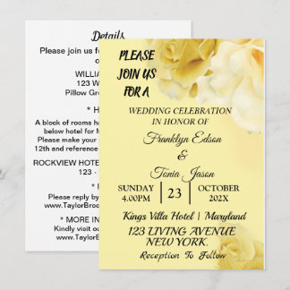 Skaymarts | ロマンチックな黄色の植物ウェディング招待状 招待状