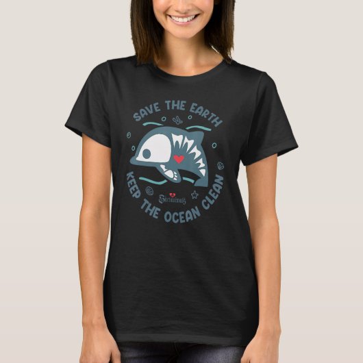 Skelanimals Dolphie Keep The Ocean Clean Girls Tシャツ (正面)